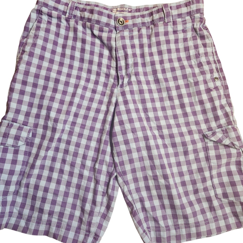 Nike Golf‎ Sport Dri-FIT Purple Gingham Cargo Shorts Mens 32 Plaid Checkered